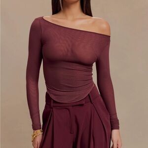 Meshki Colette Boat Neck Mesh Top Mahogany